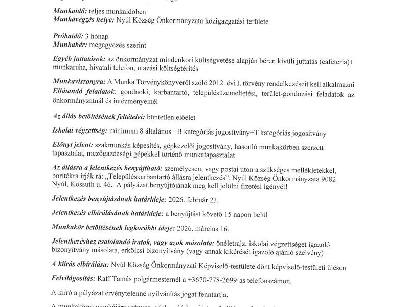 &Aacute;ll&aacute;s: Telep&uuml;l&eacute;skarbantart&oacute; munkak&ouml;r