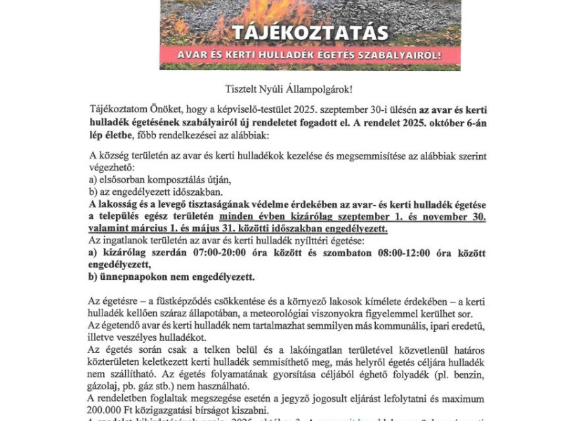 Avar és kerti hulladék égetésének szabályai 2025-
