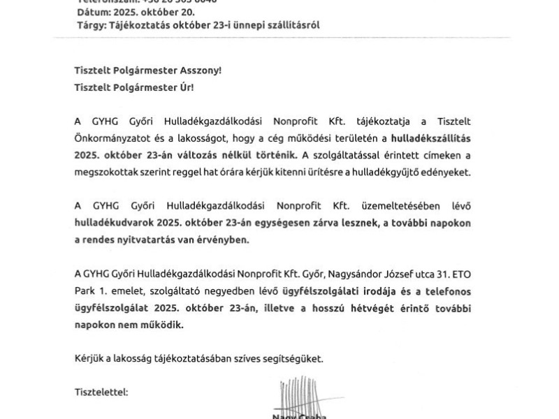Hulladékgyűjtés október 23-án